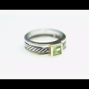 David Yurman 925/14K Green Peridot Cable Ring 6
